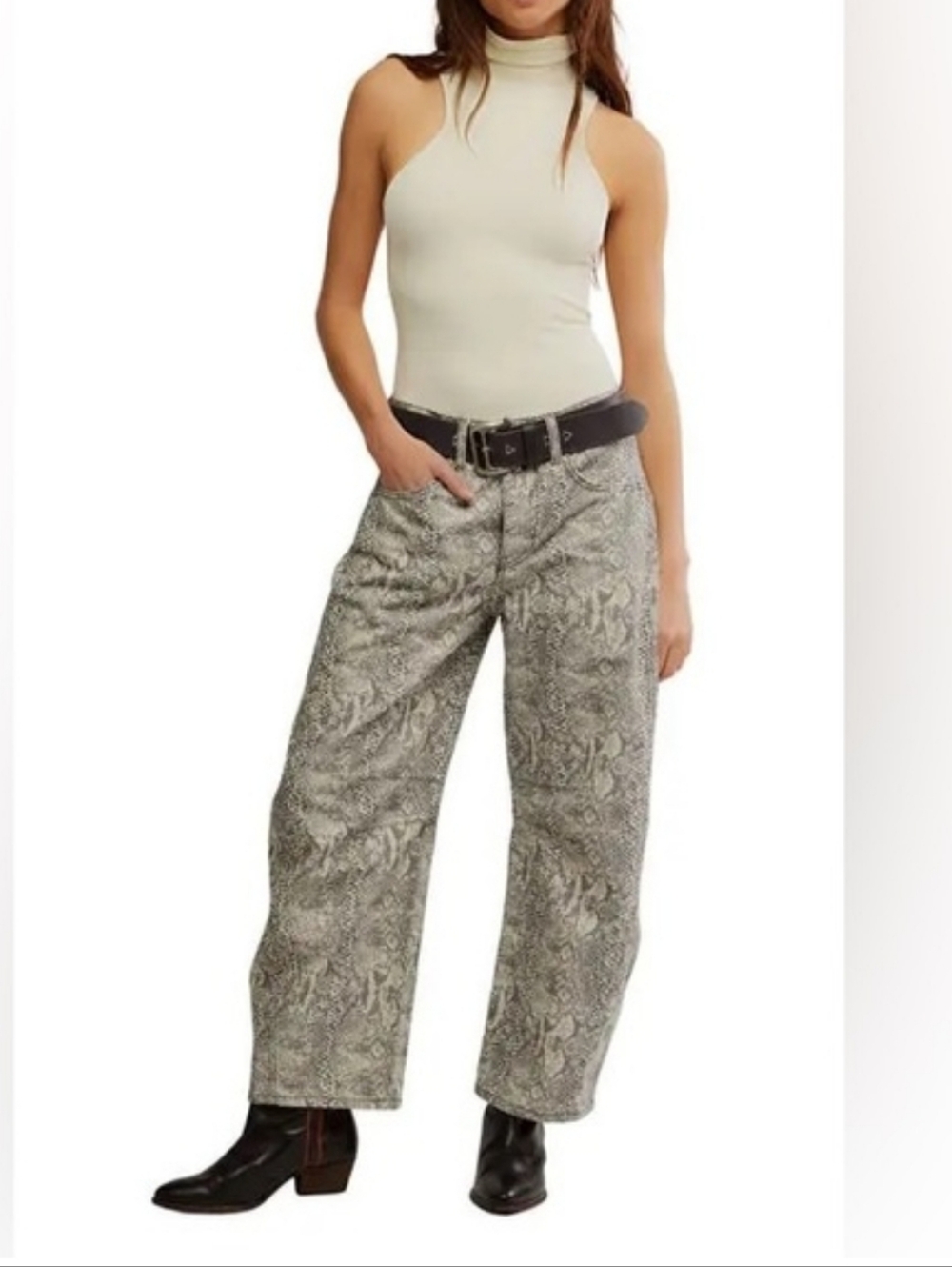 NWOT We The Free Good Luck Printed Barrel Jeans-Snake Combo